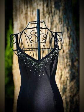 Black Maxi Dress with Rhinestone V-Neck Spaghetti Straps
